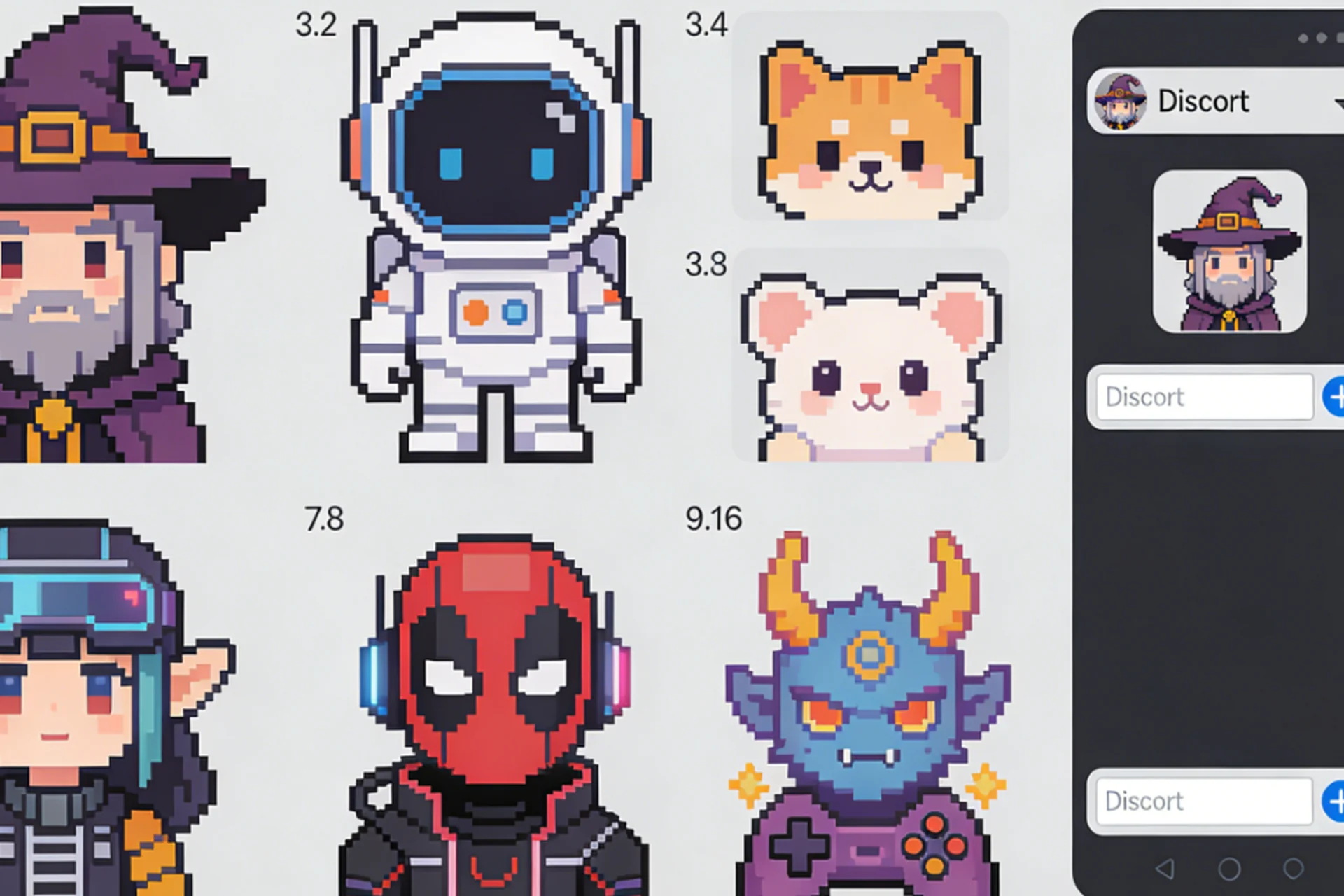 Discord PFP examples showing different pixel art avatars in various sizes