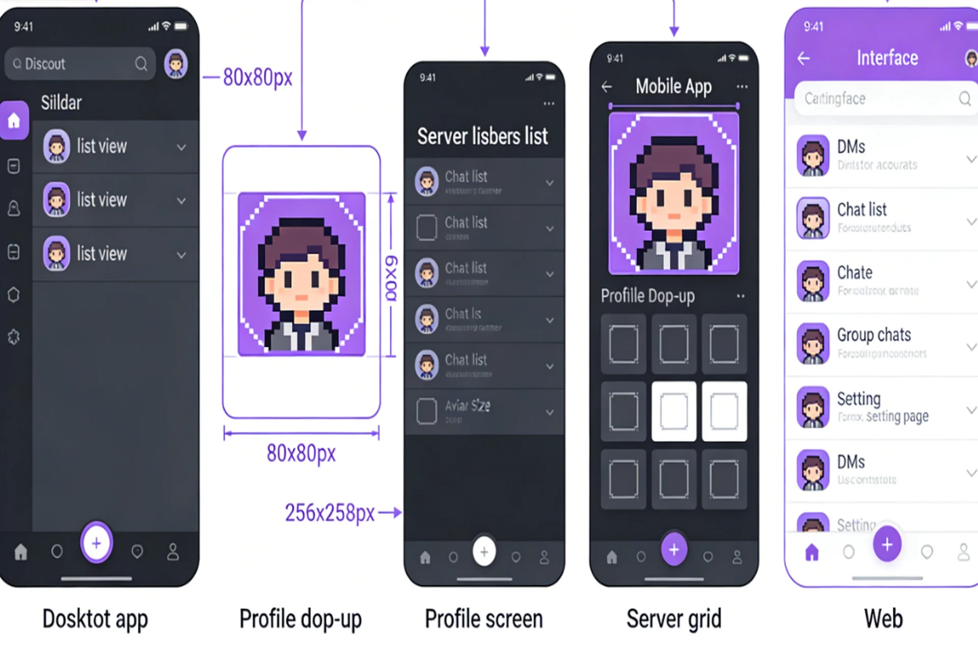Diagram showing Discord PFP display sizes across different contexts
