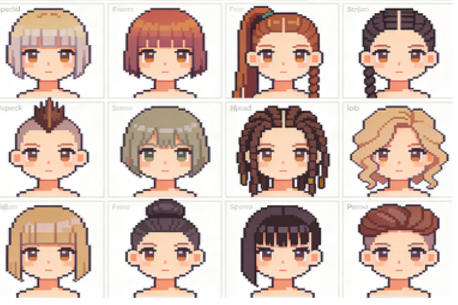 Example grid showing different hair style options
